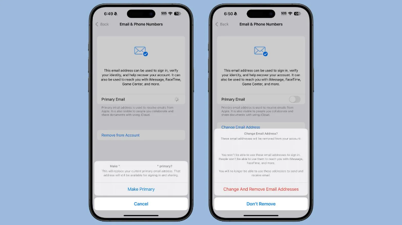 乌当苹果手机维修分享苹果 iOS 18.1 支持设置“主要”邮箱地址并更改 iCloud 邮箱 